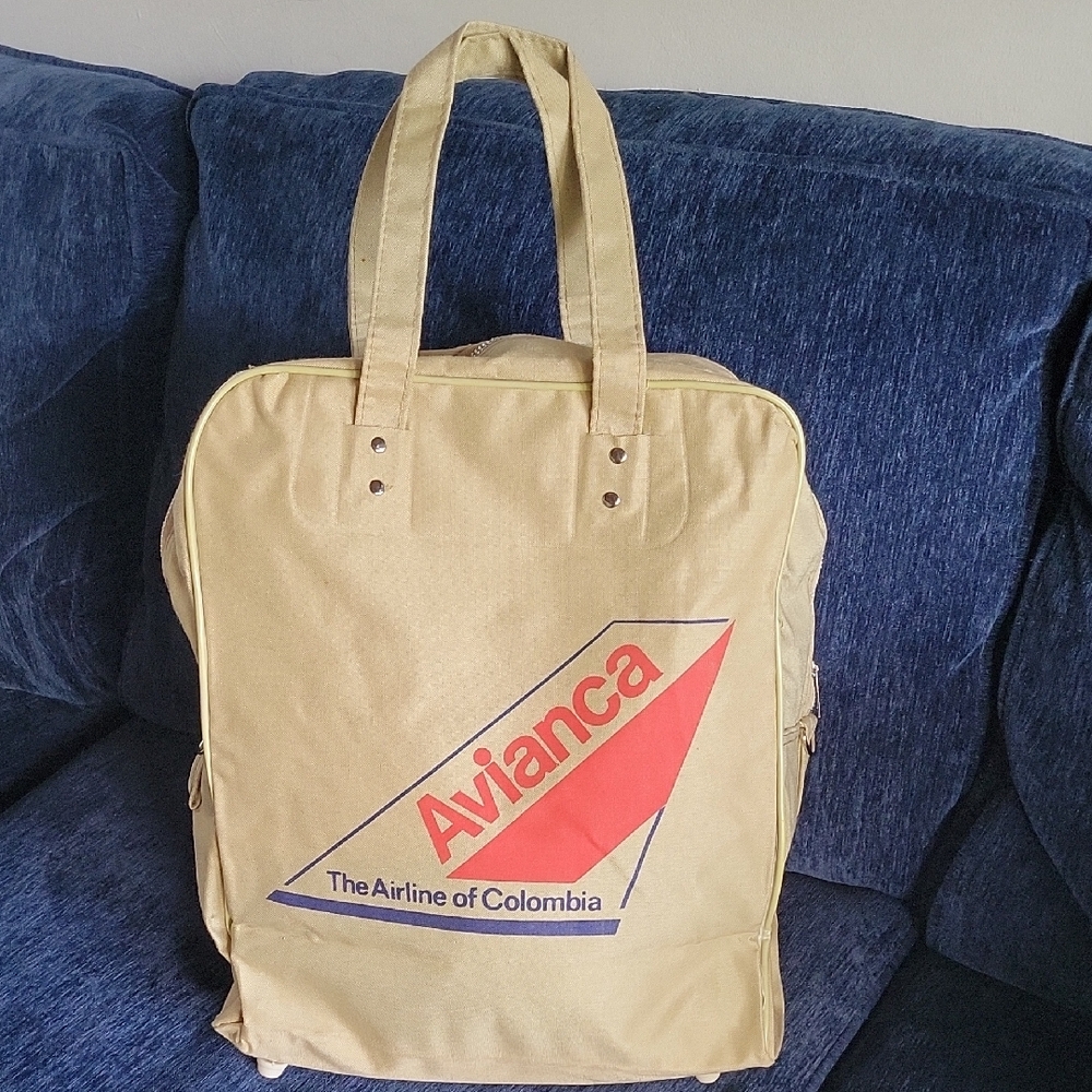 Vintage Avianca Tan Canvas Travel Tote with Red Logo